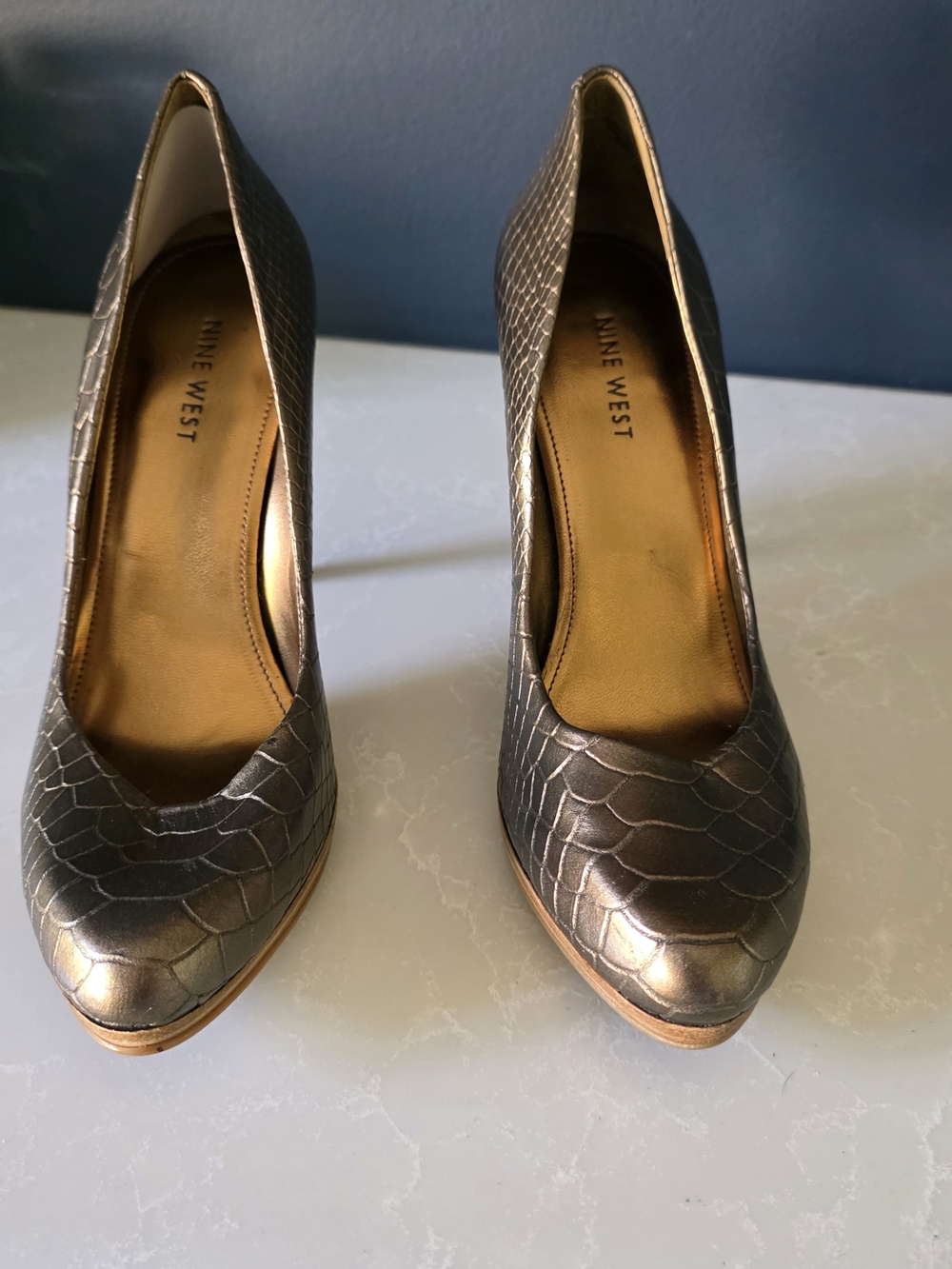 Nine West Metallic Bronze Croc-Textured Pumps - Bronze